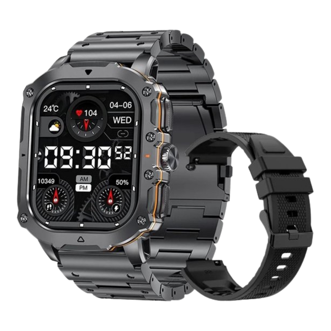 Royal Empire AK72 Smartwatch Heren Zwart met RVS Bandje