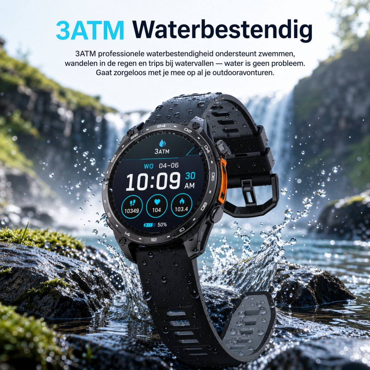 Royal Empire HD Pro GPS Smartwatch Heren - AMOLED Smartwatch met Ingebouwde GPS & Belfunctie - 100+ Sportmodi, Kompas & Zaklamp - Hartslagmeter, Slaapmonitor & SpO2 Meter - Inclusief 3 Bandjes - 1.43 Inch - Zwart