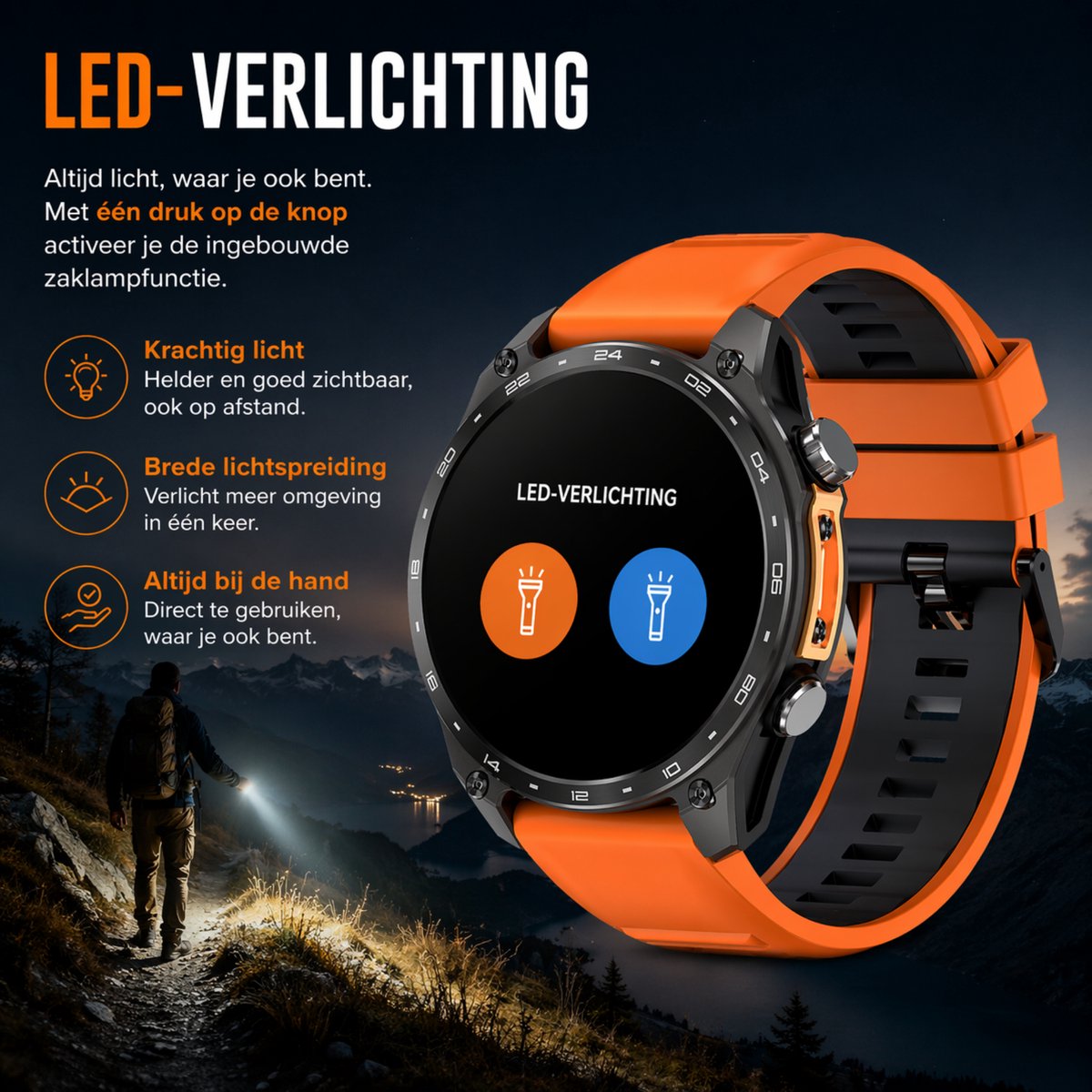 Royal Empire HD Pro GPS Smartwatch Heren - AMOLED Smartwatch met Ingebouwde GPS & Belfunctie - 100+ Sportmodi, Kompas & Zaklamp - Hartslagmeter, Slaapmonitor & SpO2 Meter - Inclusief 3 Bandjes - 1.43 Inch - Zwart