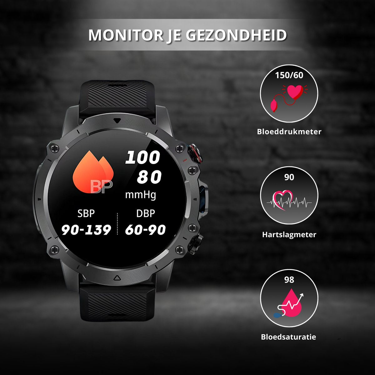 Royal Empire AK56 Heren Smartwatch Zwart
