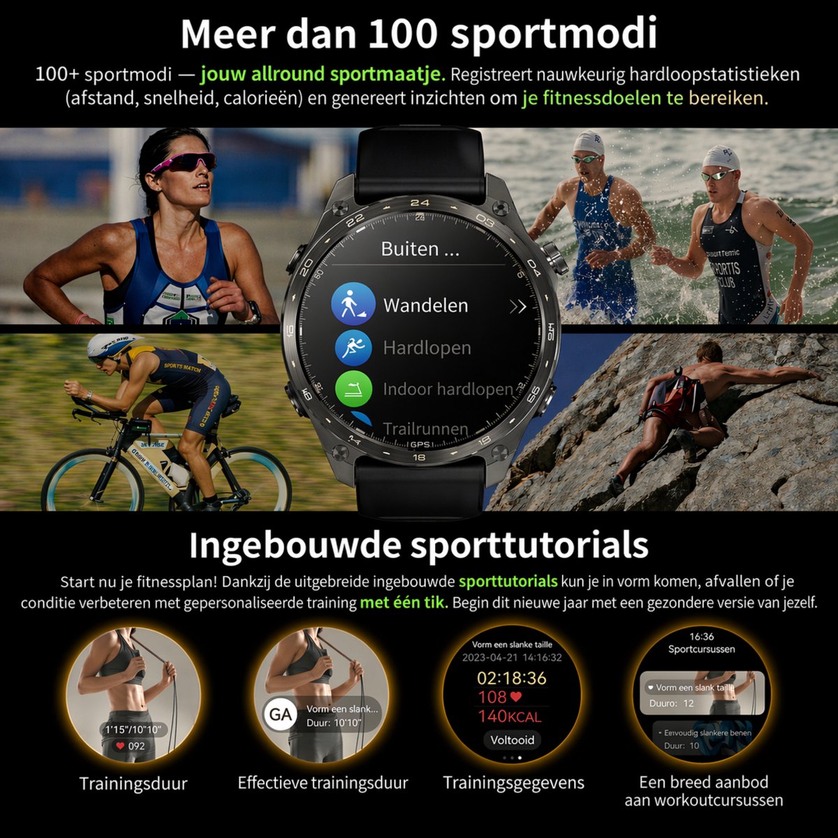 Royal Empire HD Pro GPS Smartwatch Heren - AMOLED Smartwatch met Ingebouwde GPS & Belfunctie - 100+ Sportmodi, Kompas & Zaklamp - Hartslagmeter, Slaapmonitor & SpO2 Meter - Inclusief 3 Bandjes - 1.43 Inch - Zwart