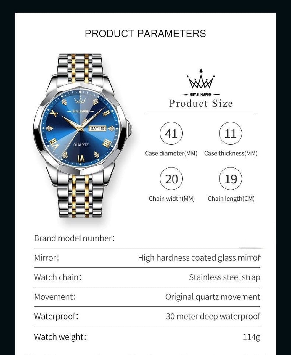 Royal Empire AK51 Heren Horloge Zilver/Goud RVS Waterdicht